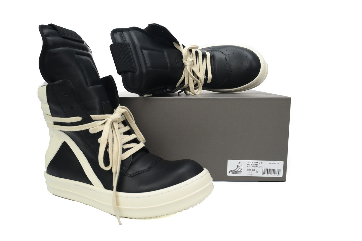 Rick Owens RO Geobasket Sneaker in Black and White