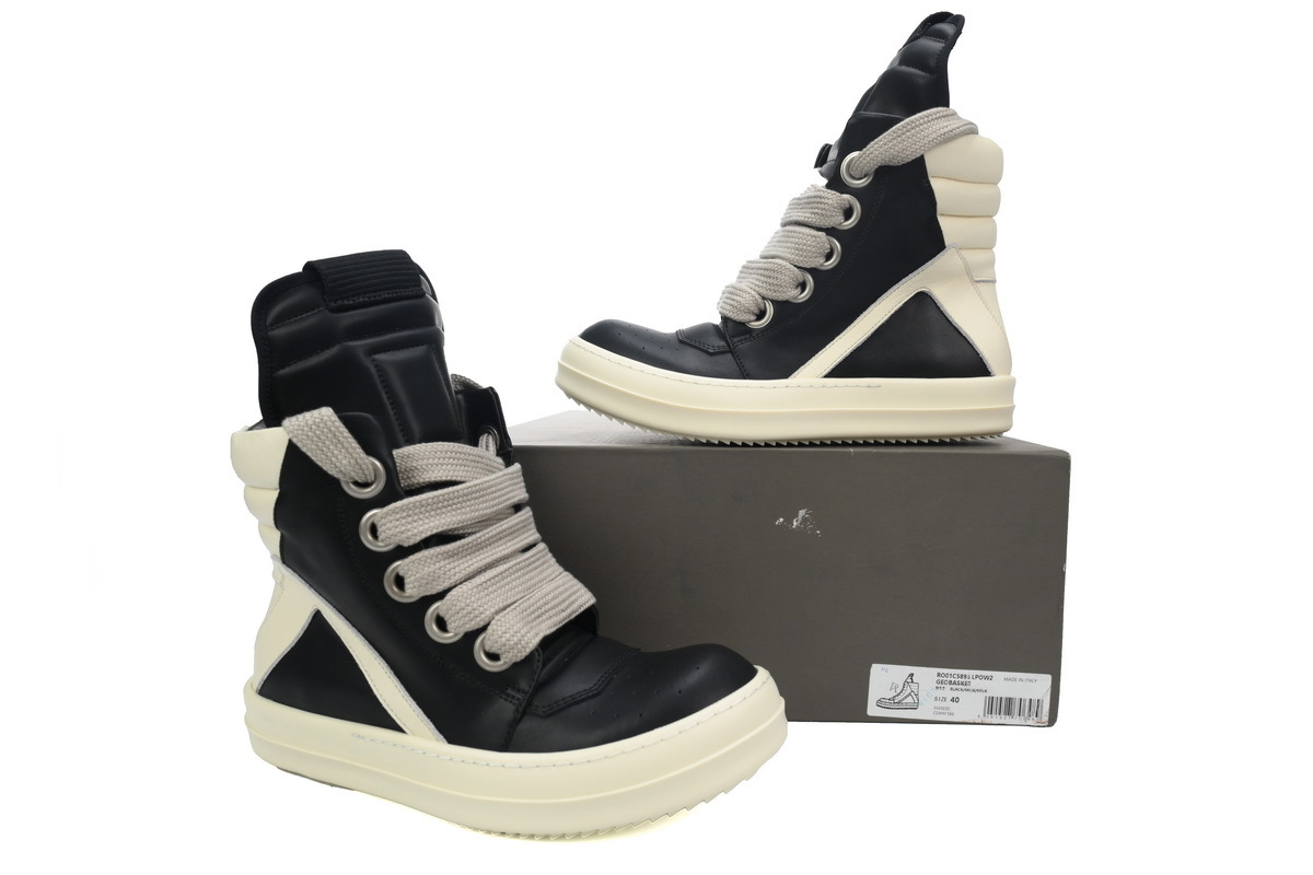 Rick Owens Geobasket Oversized Eyelet Sneaker in Black and White