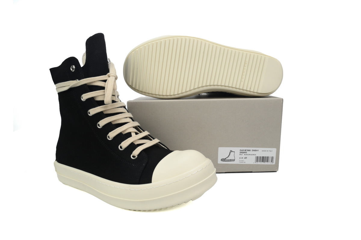 Rick Owens DRKSHDW Gethsemane High Sneaker in Black and Milk