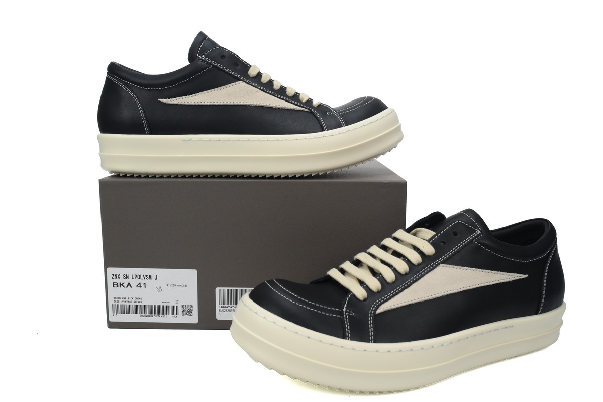 Rick Owens Strobe Vintage Low Sneaker in Black and Milk