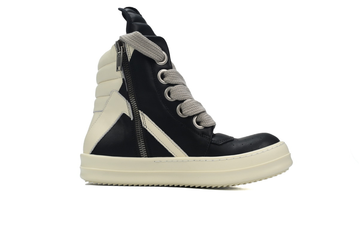 Rick Owens Geobasket Oversized Eyelet Sneaker in Black and White