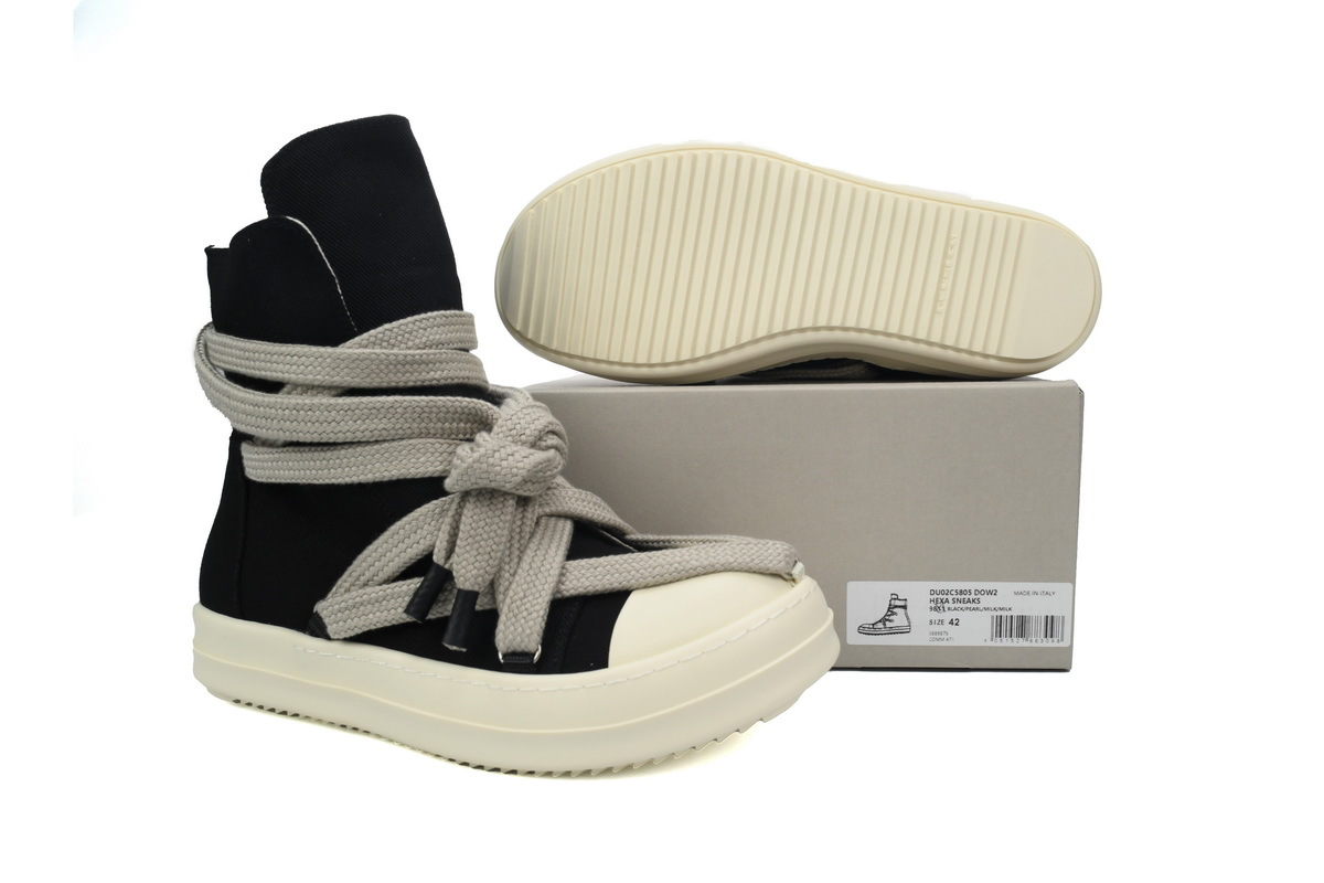 Rick Owens DRKSHDW Luxor Hexa High Sneaker in Black Milk