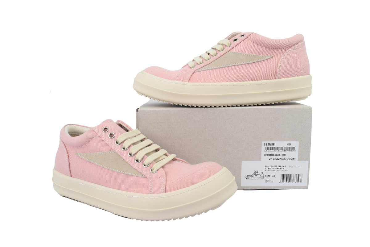 Rick Owens Women’s EDFU Vintage Low Sneaker in Faded Pink