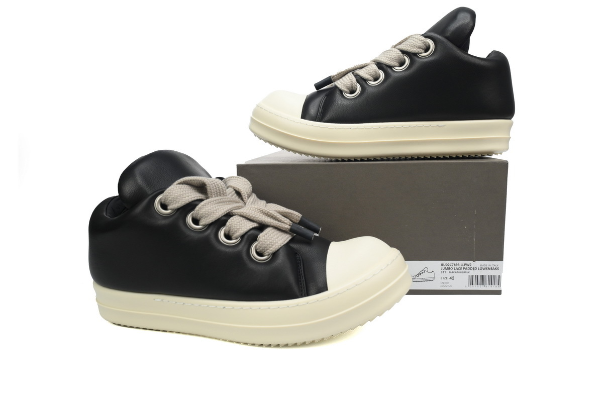 Rick Owens Luxor Jumbo Padded Low Sneaker in Black and Milk