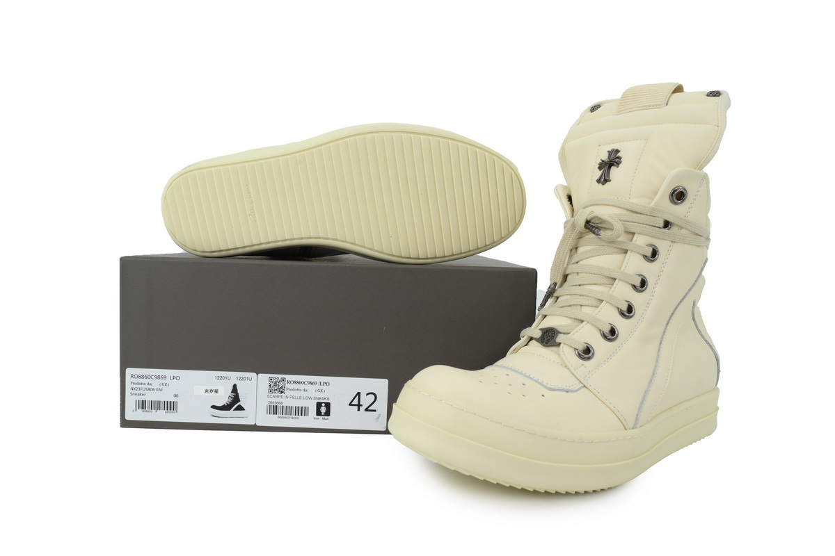 Rick Owens Croix Side-Zip High-Top Sneakers – Cream