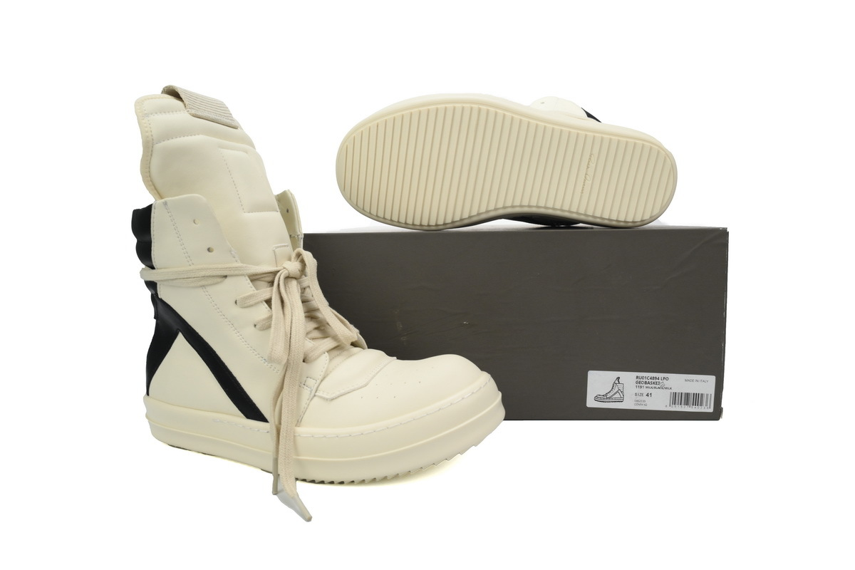 Rick Owens Luxor Geobasket High-Top Sneakers – Milk & Black
