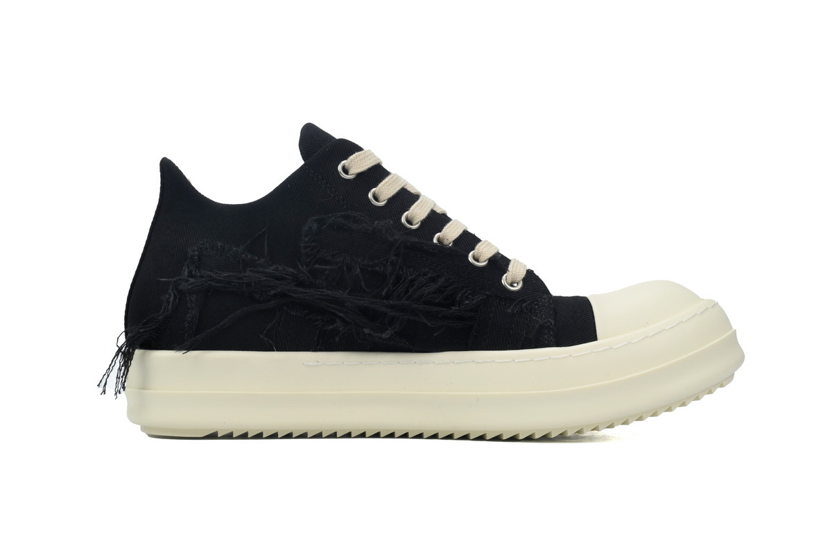 Rick Owens EDFU DRKSHDW Slashed Low Sneaker in Black Milk