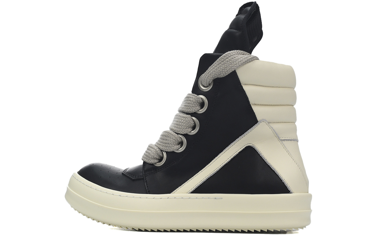 Rick Owens Geobasket Oversized Eyelet Sneaker in Black and White