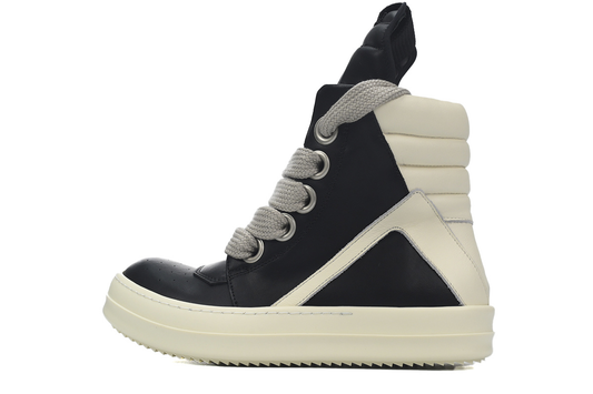 Rick Owens Geobasket Oversized Eyelet Sneaker in Black and White