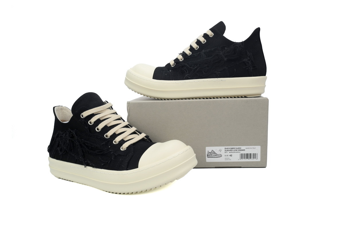 Rick Owens EDFU DRKSHDW Slashed Low Sneaker in Black Milk
