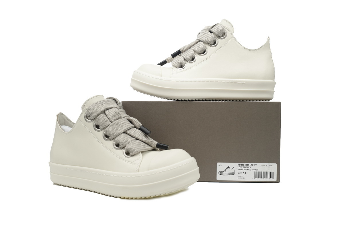 Rick Owens RO Oversized Lace Low-Top Sneakers – White